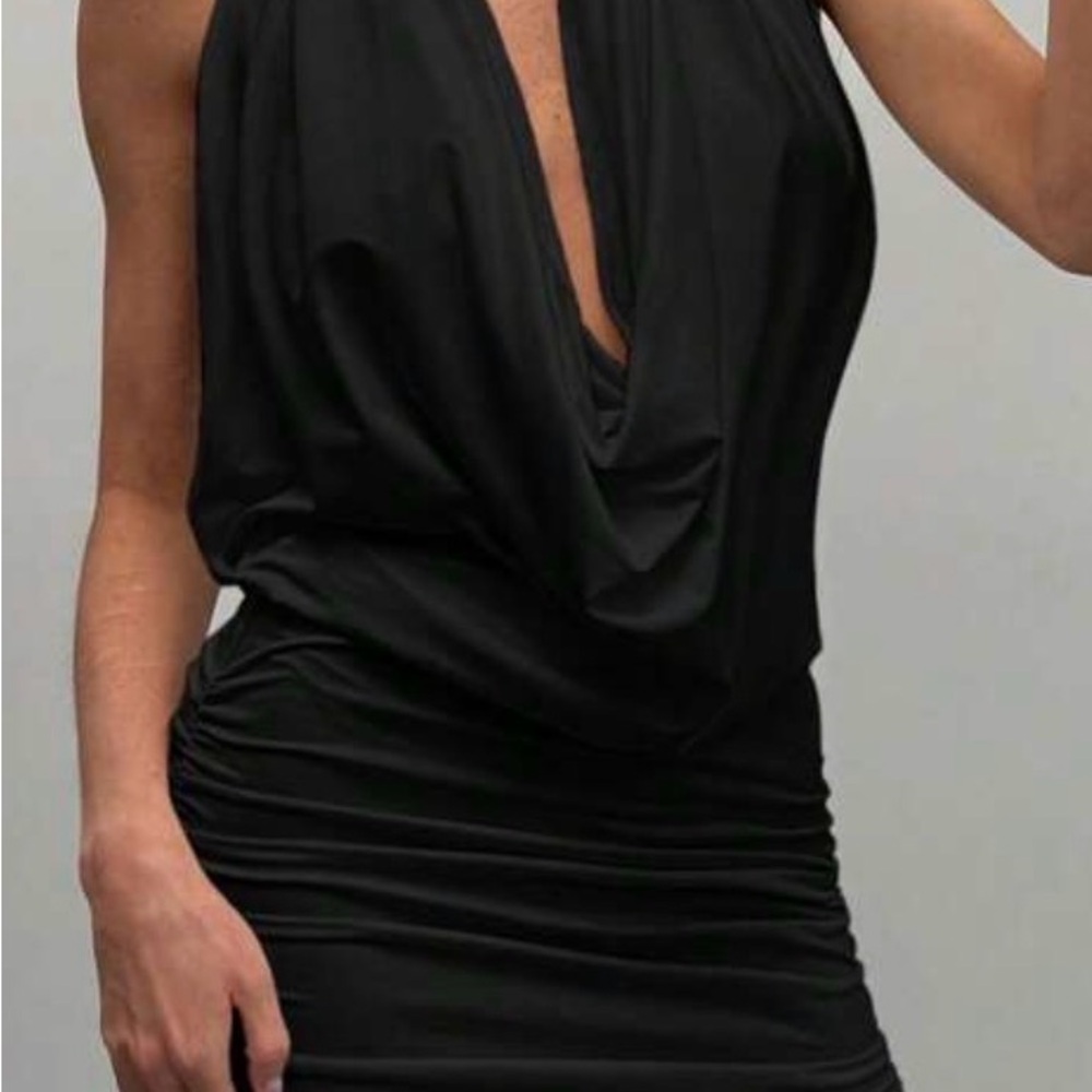 Black Draped Halter Mini Dress